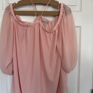 1. State Pink and Orange Puff Sleeve Smocked Blouse